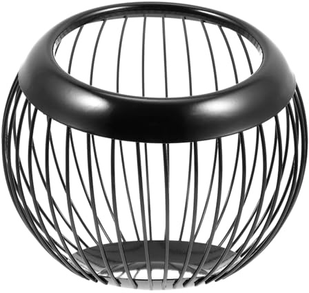 CALLARON Frutero de Metal Redondo Negro Acabado Biselado Cesta para Frutas y Aperitivos Contenedor Compacto para Cocina y Sala de Estar