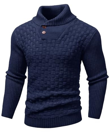 Xnova Pull Homme Col Boutonné Maille Texturée à Carreaux | Chic Décontracté Sweat Chaud Extensible Pullover Moderne Pulls Tricot pour Automne Hiver