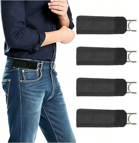 WACURRENTHYD No Buckle Belts for Men & Women - Adjustable No-Buckle Metal Hook Elastic Belt, Fits Jeans, Work, Casual, Business (4Pack, 4Black)