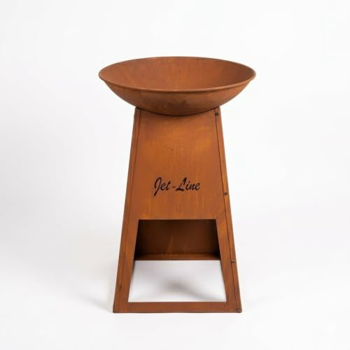 Jet-Line Brasero Bahrain Colonne de feu Aspect Rouille | Avec compartiment pour bois, 112 cm de hauteur, Diamètre 62 cm, Foyer d'extérieur pour jardin ou terrasse