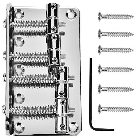 Tbest Cuerdas Bajo, Puente Guitarra Bajo 4 Cuerdas, Bass Guitar Bridge Repuestos Professional Puente de Guitarra Bajo Metal 4-String Bass Bridge Saddle reemplazo para Bajo Eléctrico Guitarra(Plata)