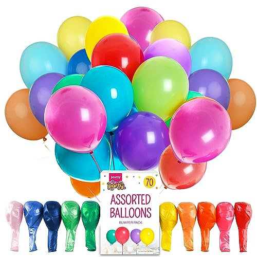Jaunty Partyware 70pk Premium Latex Multicoloured Balloons, 10.5 Inch Size - Vibrant Party Balloon for Birthdays, Baby Showers & Kids' Parties - Ideal for Balloon Arch, Party Games & Decorations