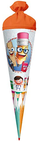 ROTH Schultüte groß Schul-Freunde 70 cm - rund Rot(h)-Spitze Filzverschluss - Zuckertüte Neutral Schulanfang