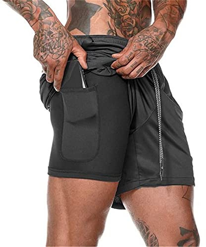 Short de Course 2 en 1 pour Homme avec Doublure en Maille, 4 Poches, Respirant à Séchage Rapide pour l'Été et l'Entraînement