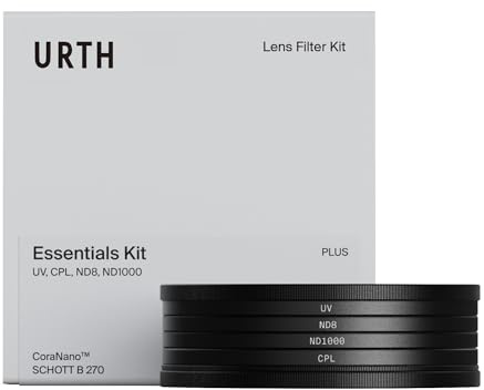 Urth 43 mm Essentials Linsfilterset UV, CPL, ND8 och ND1000 4-i-1 (Plus) – 20-skikts Nanobeläggning, HD Optiskt Glas med 2 Filterlock