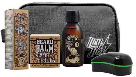 HEY JOE! - Bearded Survival Kit Delux Nº 5 | Kit de Barba para el Cuidado de Hombre - Bálsamo, Aceite, Shampoo, Cepillo y Neceser para Barba Saludable