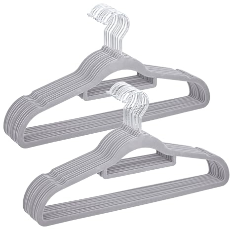 20 Pack Premium Non Slip Velvet Hangers, Clothes Coat Hangers with Tie Bar and 360 Degree Swivel Hook, Space Saving Design Coat hangers for Suits,Dresses,Pullovers Jackets & Hoodies, Grey