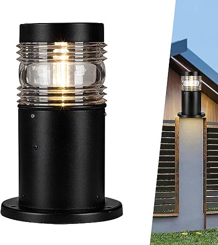 E27 Garden Column Lamp Glass Post Light Antique Retro Outdoor Pillar Light IP44 Pedestal Light Lantern Waterproof Aluminum Courtyard Path Fence Gate Patio Porch Decorative Bollard Lighting (D)