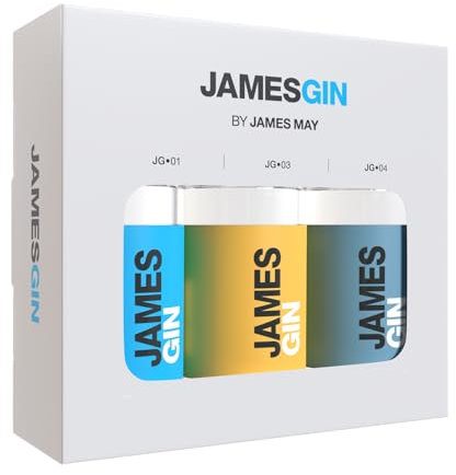 JAMES GIN by James May Gin Gift Set - 3 unique gins - 50ml Asian Parsnip, 50ml American Mustard & 50ml London Drizzle