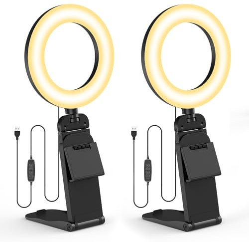 Evershop 5 Selfie Ring Light with Stand, Mini Ring Light for Laptop Monitor Computer Screen, Teams Zoom Meeting Light for PC Video Calls Webcam, Phone Holder with Continuous Output Lighting (2 Pack)