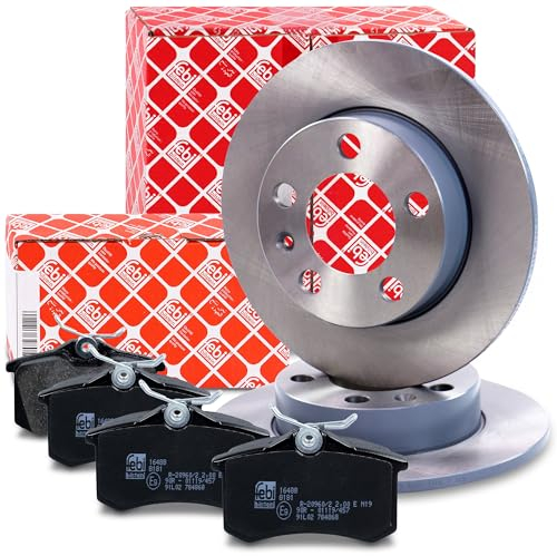 febi bilstein Bremsenset Hinterachse inkl. Bremsscheiben hinten Ø 230 mm voll und Bremsbeläge hinten Kompatibel mit VW B O R A, GOLF, POLO, NEW BEETLE AUDI, SEAT IBIZA, CORDOBA, SKODA ROOMSTER, FABIA