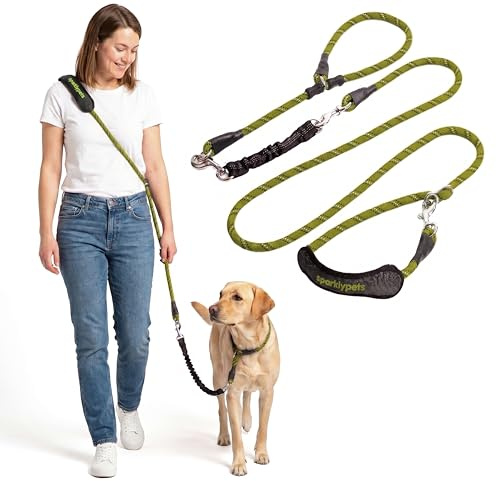 SparklyPets Guinzaglio elastico multifunzionale per cani con guinzaglio antiscivolo, guinzaglio a tracolla per passeggiate con cani di taglia media e grande con guinzaglio staccabile