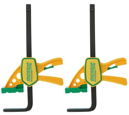 MICROJIG MatchFit Grr-rip Clamps, Dovetail, T-Track Compatible, for Woodworking Jigs, Sleds, Workbenches, Squeeze Action, DVC-625QCK2, 2-Pack, Yellow