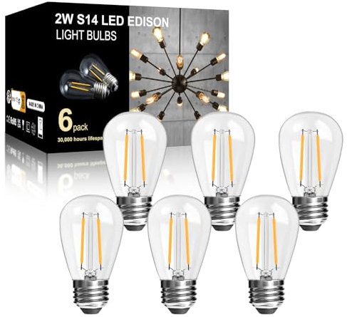 LangPlus+ lampadine LED S14 in vetro da 2W, attacco E27 2700K bianca calda LED Lampada Edison per stringhe luminose, non dimmerabili da 2W equivalenti a una lampadina a incandescenza da 20W 6 pezzi