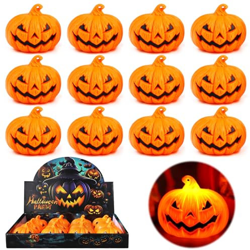 MTINRNI 12 Pcs Lumières LED Citrouille,Bougies Chauffe Plat à Batterie,Flameless Citrouille Bougie,Pumpkin Lights LED avec Visages Effrayants,pour Fête de Pâques et Halloween Decoration.