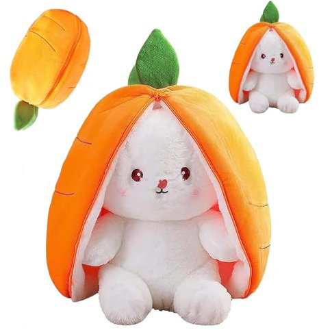 Eymobad Peluche lapin de Pâques - Cachette - Jouet en peluche - 25 cm - Peluche créative - Carotte