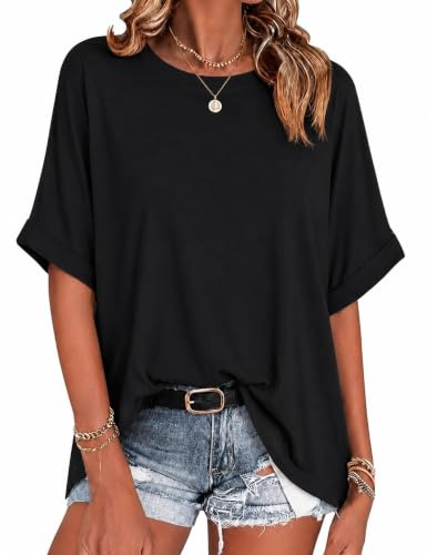 Wayleb Tee Shirt Oversize Femme Col Rond Manches Courtes | Coupe Oversize, Forme Ample, Style Décontracté, Design Basique, Pour Été, Maison, Vacances, Promenades et Usage Quotidien