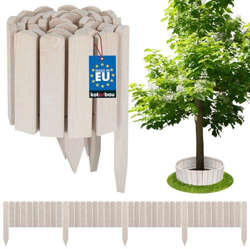 KOTARBAU® Rabattkant - Trädgårdspalissad - 200 x 20 cm - Kieferträ - Vit - Rabattkant Trä Rulle - Staket Trä - Gräsmattekant - Spjälstaket - Trädgårdsavgränsning - Rullstaket - Rabattinfattning