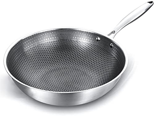 ETZRYSYB Pentola in acciaio inox a schermo intero a nido d'ape, padella per friggere uova fritte, bistecche, pancake, facile da pulire, non appiccicosa (36 cm senza orecchio)