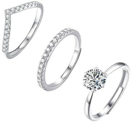 3Pcs Sterling Silver Rings for Women,Sterling Silver Adjustable Rings, Adjustable Silver Ring, Cubic Zirconia Ringfor Wedding Daily Gifts, Exquisite Thumb Rings for Women Jewellery Birthday Gifts