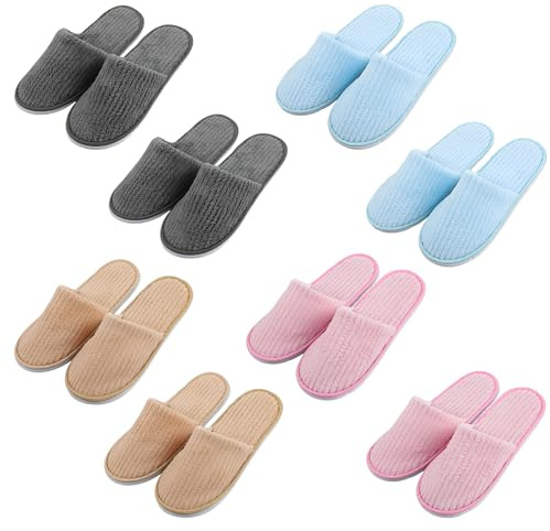 WIYETY Lot de 8 paires de pantoufles de spa, pantoufles d'hôtel pour homme et femme, chaussons jetables en velours de coton avec orteils fermés, pantoufles unisexes pour hôtels et spa