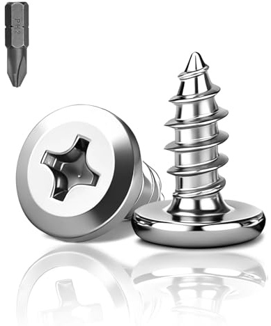PDKKFF 60Pcs M4x12mm Flat Head Self Tapping Screws, 304 Stainless Steel Phillips Drive Fastener Screws, Silver Cross Drive Self drilling screws for Wood and Furniture