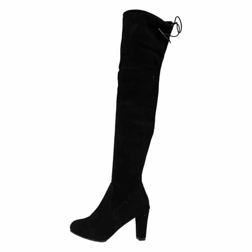 Generisch Botas sobre la rodilla con tacón de bloque resistente punta redonda de caña alta para elegante moda casual ocasiones festivas cómodas botas de equitación para mujer, Negro , 35 EU