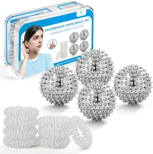 YANGTSUNG Massagebollsset, 4 Magnetiska Massagebollar + 8 Massageringar 27mm Diameter, Pigggmassageboll,Magnetiska Akrylbollar, Tryckpunktsboll för Stresslindring