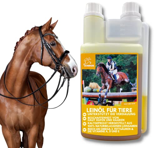 Leinöl Pferde Tiere 1L für Hunde Katzen I Barf Öl Leinöl Pferd reich an Omega 3 Öl 3 6 Fettsäuren I Leinsamenöl aus Leinsamen Pferd 100% Kaltgepresst Barf-Zusatz für Fell Verdauung Fellwechsel
