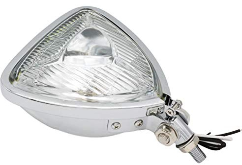 FATECIM Mini Thin Section Triangle Motorcycle Headlight Clear Lens Chrome Light for Harley Chopper Custom