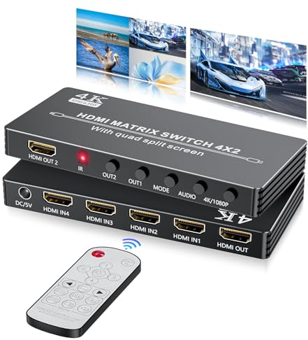 BolAAzul 4X2 HDMI Multi-Viewer Mit Quad Screen und Loop Out - 4K 30Hz Seamless Switch und Matrix