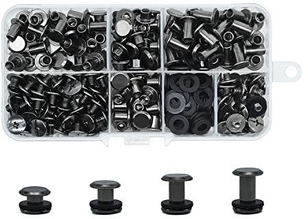 JJWNMLL Set av 120 st Chicago-skruvar, bindande skruvar, metallnit ersättning för väskor, krage, sele, bagage, handväska, hundkoppel, ryggsäck, bälte (ljus svart)