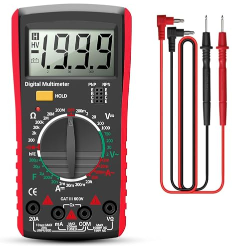 Multimeter Digital, Voltmeter, Ohmmeter, Amperemeter mit TRMS 2000 Zählungen, Messgeräte Multimeter CAT II 1000V, CAT III 600V, Messung von Kapazität, Widerstand