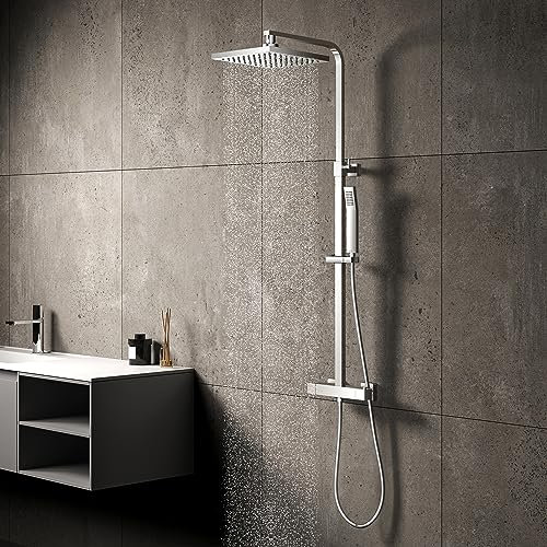 Shower Mixer Set,Shower System Thermostatic,Adjustable-Height Shower Mixer Bar Set for Bathroom, Thermostatic Shower Set, YOOZENA