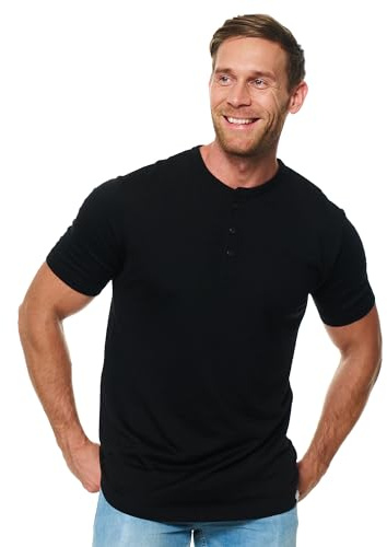 Merino.tech Camiseta Interior de Lana Merino 100% para Hombre - Camiseta de Manga Corta, Capa Base Ligera para Trekking, Senderismo y Outdoor (X-Large, Black Henly)