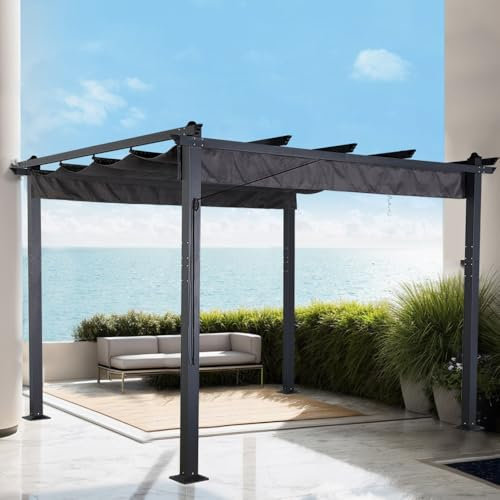 Club Rattan 3 X 4M/3 X 3M Aluminum Pergola with Retractable Roof, Gazebo with Sun Shade Canopy for Garden Patio Outdoor, Garden Pergola for BBQ, Outdoor and patio