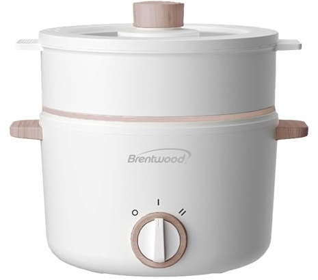Brentwood Multi-Function Electric Hot Pot Cooker and Food Steamer with Ceramic Non-Stick Ceramic Coating (HPS-3302W)