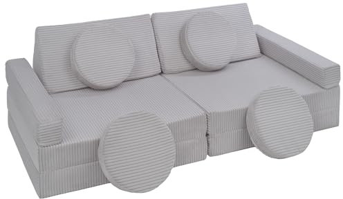 Velinda Spielsofa Modulsofa Spielmöbel modulares Kindersofa Familienmöbel Bausteine-Set (Farbe: grau (Cord))