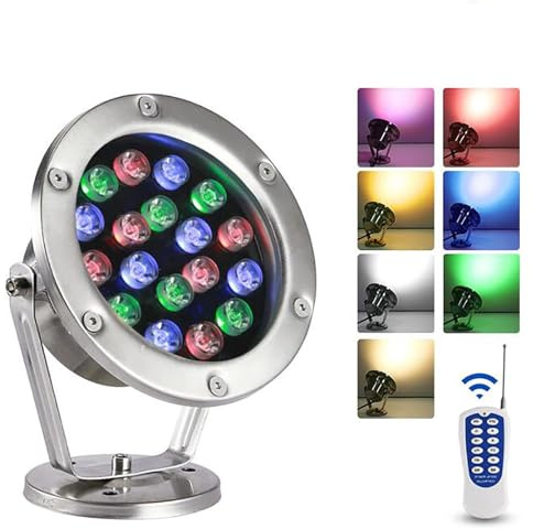 Luz LED Sumergible - Focos De Piscina, Iluminación RGB Para Estanques De Bajo Voltaje De CA 12V, Luz Subacuática Para Paisaje De Acero Inoxidable Resistente Al Agua IP68 Con Control Remoto(RGB,6W)