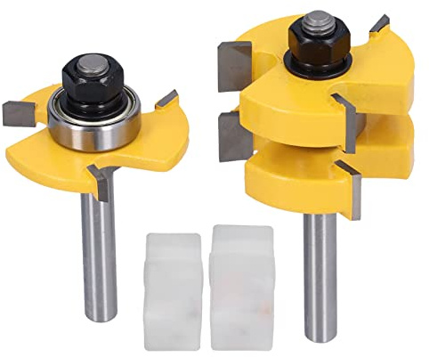 Jeu de fraises à rainurer et languette en forme de T, 3 dents, réglables, pour le travail du bois et les amateurs