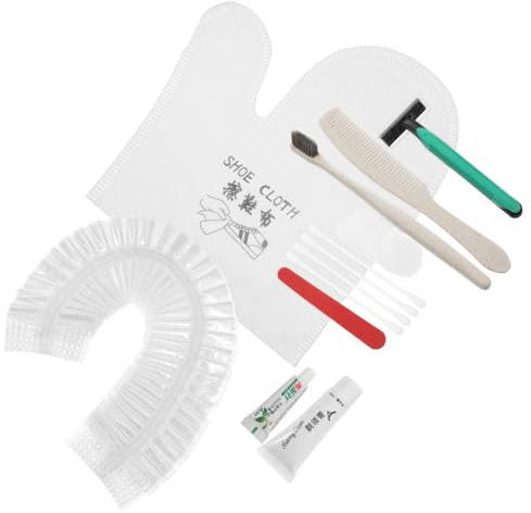 DECOMELODY Kit D'hygiène Hôtel 4 Pièces Brosse à Dents Naturelle en Peigne de Blé Trousse de Soin Accessoires Usage Unique pour Voyage et Invités Couleur Aléatoire