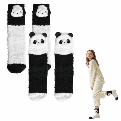 2 Paires Chaussettes Femme Moelleuses, Chaud Chaussette Femme ModèLe 3d De Panda Et De Chiot, Toison De Corail Chaussettes, Cadeaux De NoëL Et D'Anniversaire Pour Femmes Et Filles(Noir Et Blanc)