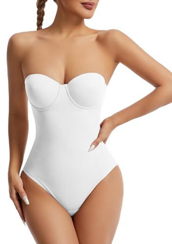 FEOYA Body moldeador para mujer, con control de abdomen, sin tirantes, con brasier moldeador de cuerpo, correas extraíbles, chaleco adelgazante de espalda baja