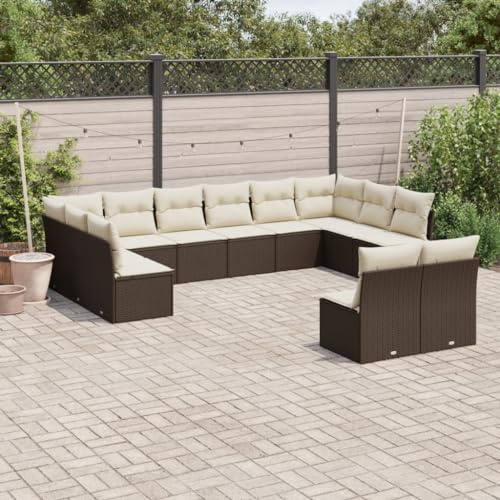 Frdhee Muebles de jardín Grupo de banco de esquina,12 piezas. Juego de sofás de jardín con cojines marrón de poliratán,Muebles de jardín de invierno para terraza, balcón, patio trasero