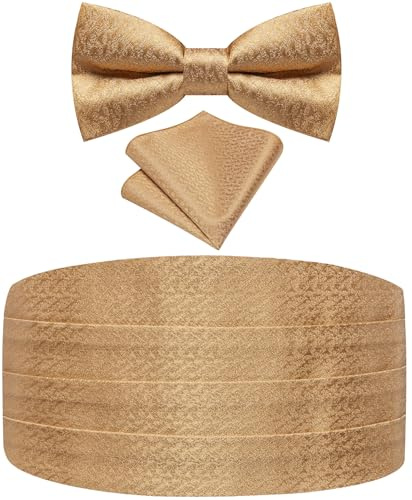 Ailisus Bow Tie and Cummerbund Set Paisley Floral Tuxedo Cumberband for Men with Pretied Bowtie Pocket Square Wedding Galas