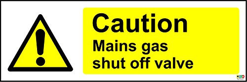 Mains Gas Shut Off Valve - Vinyl/Sticker - Size: Width: 150mm (6) Height:50mm (2)