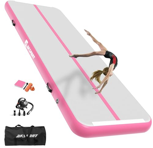 AKSPORT Air Mat Tumble Track Gymnastics Tumbling Mat Inflatable Floor Mats With Electric Air Pump for Home Use/Tumble/Gym/Training/Cheerleading/Parkour/Beach/Park/Water (pink, 9.84)