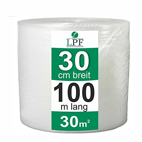 dieLUFTPOLSTERFOLIE Luftpolsterfolie 30cm x 100m Verpackungsfolie Luftpolster Rolle Blisterfolie Noppenfolie Polsterfolie Umzug 30cm Knallfolie Polstermaterial Versand Transparent Umzugfolie 100