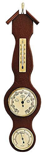 SELVA Estación meteorológica de madera de nogal con termómetro, higrómetro y barómetro, mecánica precisa, ideal para el hogar
