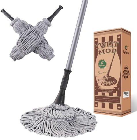 Eyliden Mop mit 2 wiederverwendbaren Köpfen, einfach auswringbarer Twist-Mop mit 146 cm langem Griff, Wischmopp für Bodenreinigung, für Haushalt/Gewerbe auf Holz-, Vinyl-, Fliesenböden und mehr (Grau)